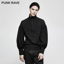 Load image into Gallery viewer, PUNK RAVE Gothic Gorgeous Folding Long Lantern Sleeve Men Compression Dress Shirt Stripes Jacquard Fall Clothing Christmas Party