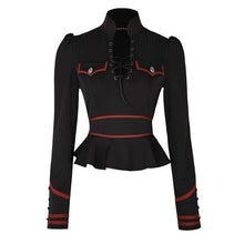 Load image into Gallery viewer, PUNK RAVE Stand Collar Military Uniform Spring Gothic Women Shirts Jacket Halloween Christmas Club Party Lotus Leaf Hem Blouses