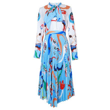 Load image into Gallery viewer, women's clothing tie bow concealed button bib long sleeve pleated midi Christmas dresses letter print fashion shirt collar dress
