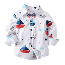 Load image into Gallery viewer, Sweet Boys Kids Cute Cartoons Striped Bow Christmas Shirt Autumn Spring Western Prince Fashion Tops