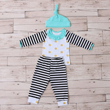 Load image into Gallery viewer, Kaiya Angel Baby Christmas Clothing 3 Pics Clothing Set Baby Hat Full Sleeve Shirt Pants Suit Girls Outfit Gold Dot Stripe Set