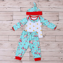 Load image into Gallery viewer, Kaiya Angel Baby Christmas Clothing 3 Pics Clothing Set Baby Hat Full Sleeve Shirt Pants Suit Girls Outfit Gold Dot Stripe Set