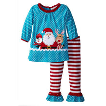 Load image into Gallery viewer, Christmas Baby Girls Toddlers cute Santa Clause Polka Dots Tops T-Shirts+Striped Ruffle Pants Outfits Kids Xmas 2pcs Suit Gift