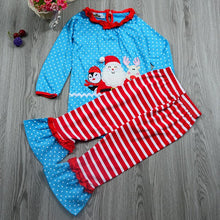 Load image into Gallery viewer, Christmas Baby Girls Toddlers cute Santa Clause Polka Dots Tops T-Shirts+Striped Ruffle Pants Outfits Kids Xmas 2pcs Suit Gift