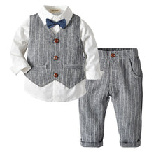 Load image into Gallery viewer, Boutique Kids Clothing Spring Autumn Striped Cotton Boys Shirt with Vest and Pants Toddler Boys Clothing Set Christmas Outfits