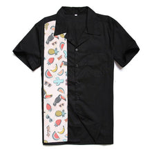 Load image into Gallery viewer, Rockabilly Men Shirts Tropical Fruit Pattern Hawaiian Shirts Men Short Sleeve Retro Black Shirts for Big Man Holiday Beach Party