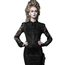 Load image into Gallery viewer, Christmas Poplour Dark Gothic Stand Neck Lace Shirts Print Perspective Lace High-Necked Long-Sleeved Straps Breasted Shirts
